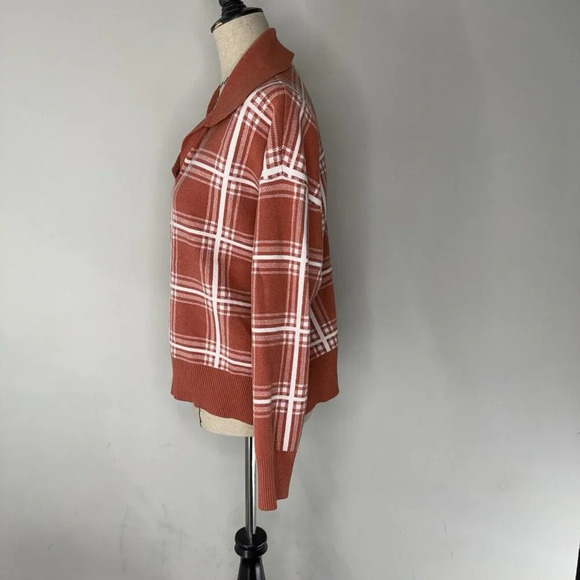 Max studio Pumpkin Spice Orange Sweater Plaid Shirt Collar Women’s sz XL Classic - Picture 4 of 7